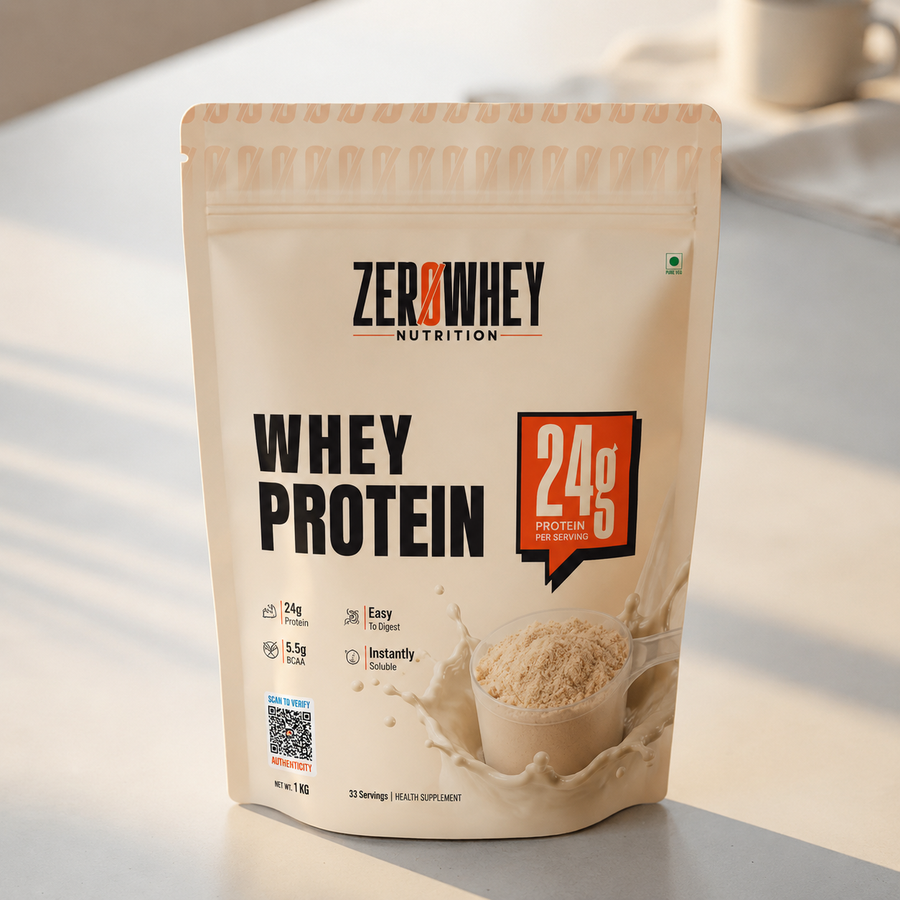ZEROWHEY Nutrition Whey Protein Powder | 24g Protein Per Serving | 5.5g BCAA | Easy to Digest | Instant Mix Formula | 1kg
