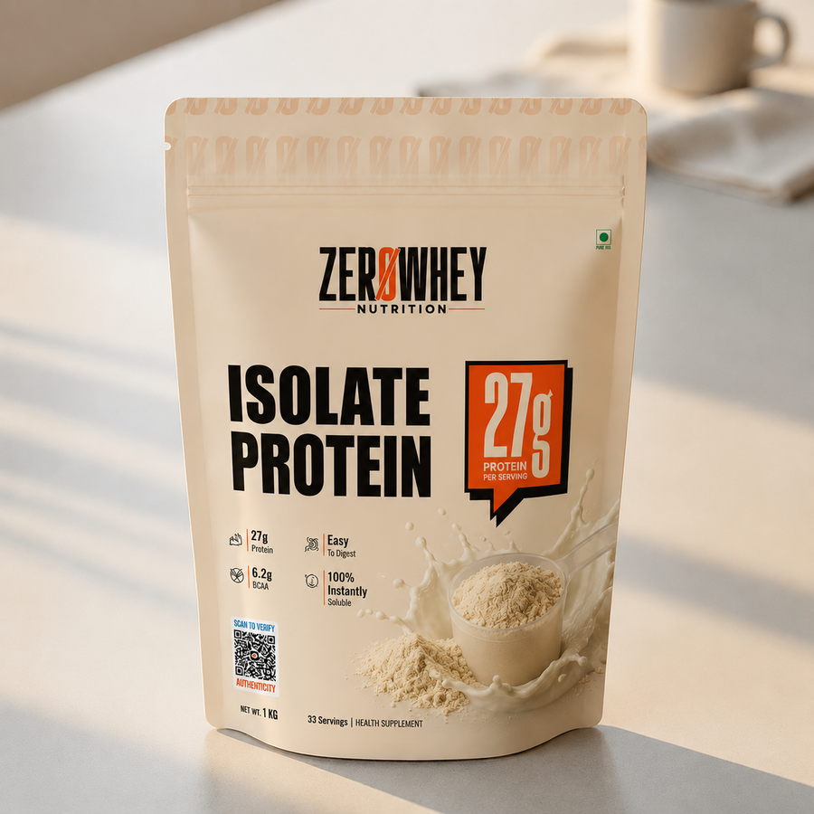ZEROWHEY Nutrition Whey Protein Isolate | 27g Protein Per Serving | 6.2g BCAAs | Instant Mix Formula | Easy to Digest | 1kg