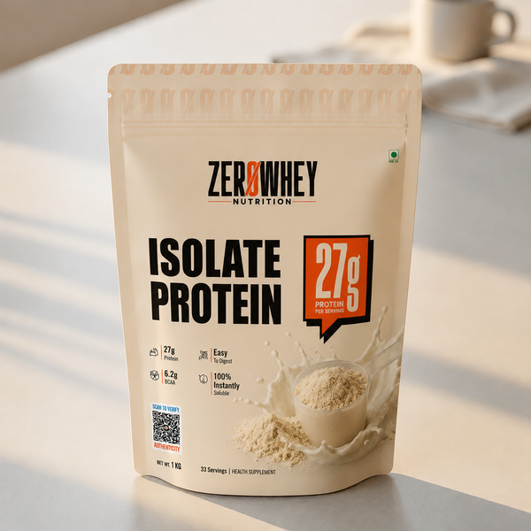 ZEROWHEY Nutrition Whey Protein Isolate | 27g Protein Per Serving | 6.2g BCAAs | Instant Mix Formula | Easy to Digest | 1kg