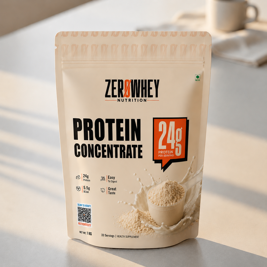 ZEROWHEY Nutrition Whey Protein Concentrate | 24g Protein Per Serving | 5.5g BCAAs | Easy to Digest | Great Taste | 1kg